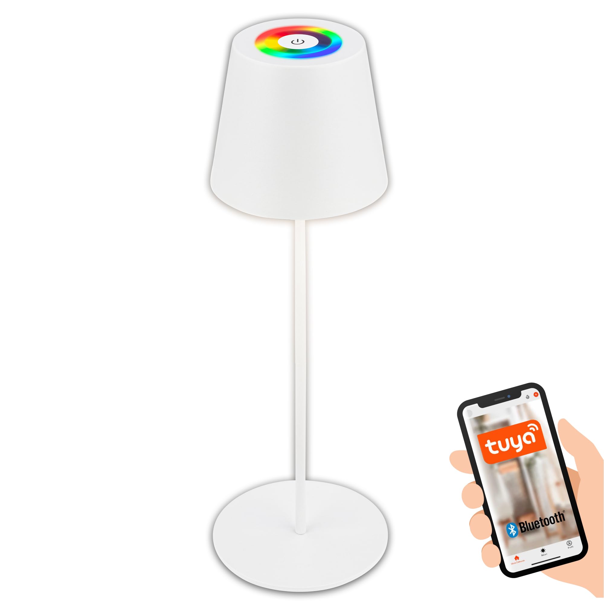 Briloner - Wireless Smart LED Table Lamp with App Control, Stepless Dimmable, RGB+W, Bedside, Reading, Camping, Battery Lamp, Outdoor Lamp, 10.5 x 36 cm