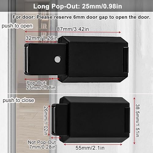 Miniatura 4 de CBRIVE - Paquete de 4 herrajes magnéticos resistentes para gabinete, pestillo y bloqueo para puertas ocultas táctiles e imán de liberación de empuje