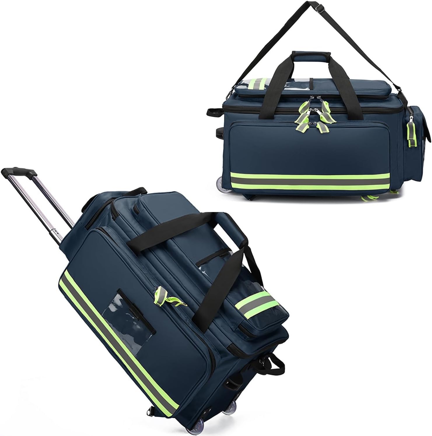 Borsa medica con ruote, kit di primo soccorso di grande capacità su carrello staccabile, organizer portatile per traumi con scomparti, borsone impermeabile per EMT e infermieri