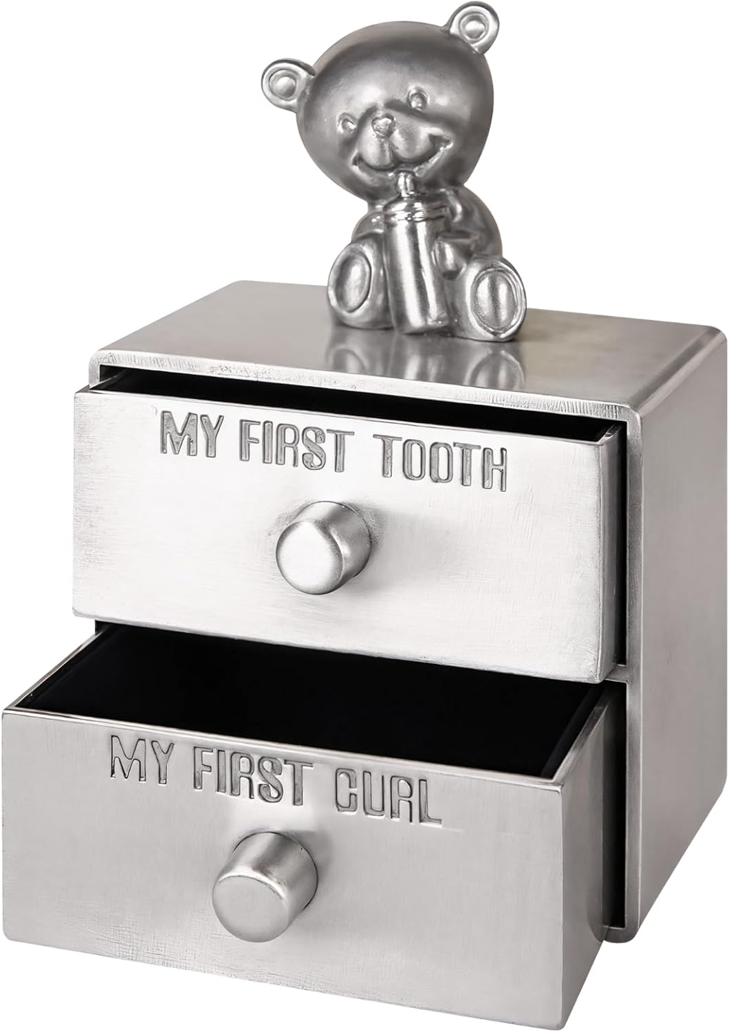 First Tooth and Curl Keepsake Box with Bear, Dual-Compartment Memory Storage for Babies