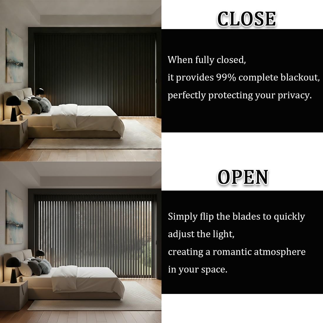 Interiors Vertical Blinds – Made to Measure, Grey Blackout Fabric Blinds for Sliding Glass Doors, Patio Doors & Large Windows for Home or Office, Waterproof Slats(Dark Gray)