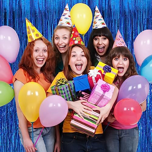 Image of Blue Fringe Curtain Party Streamers 2Pack 3.3 x 8.3 Ft Foil Fringe Backdrop Curtains for Birthday Wedding Bridal Baby Shower Holiday Tinsel Streamers Blue Christmas Party Decorations Door Streamer