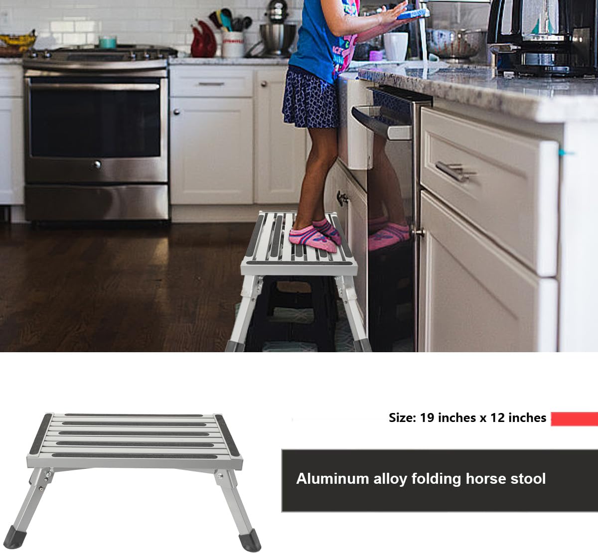 Klappbare Arbeitsplattform für RV, Aluminium Stufenleiter Plattformleiter mit rutschfesten Gummifüßen, 19 "x 12" RV Stufen Plattform