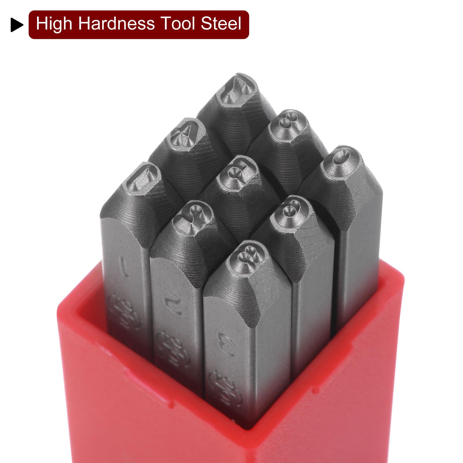 QUARKZMAN 9uds Número Sello Juego 5/64" 2mm Alto Herramienta Acero 0-9 Punzón Prensa Herramientas Metal Sellos Juego Martillo Mano Punzón para Metal Plástico Madera Cuero Estampado