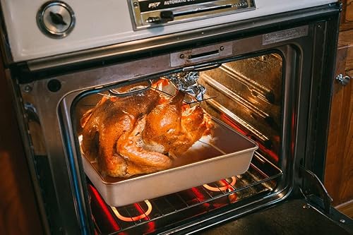 Miniatura 5 de Asador antiadherente de acero al carbono con estante plano y estante en V, base texturizada de 0.031 in de grosor, oro champán