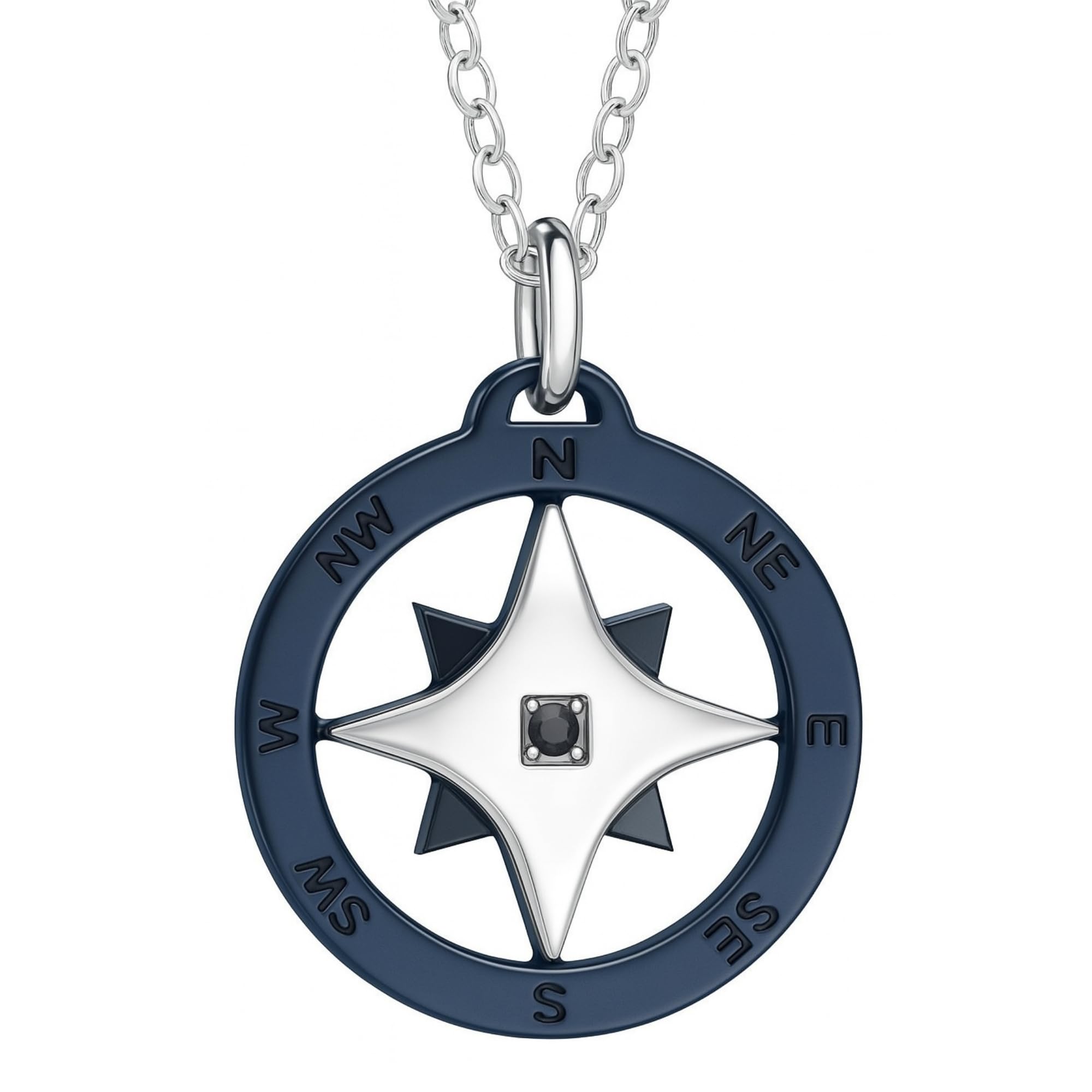 Collana Uomo Rosa dei Venti in Acciaio Inossidabile | Pendente Bussola Nautica | Catena Regolabile Fino a 50 cm | Gioiello Regalo Elegante Stile Marina Militare (y)