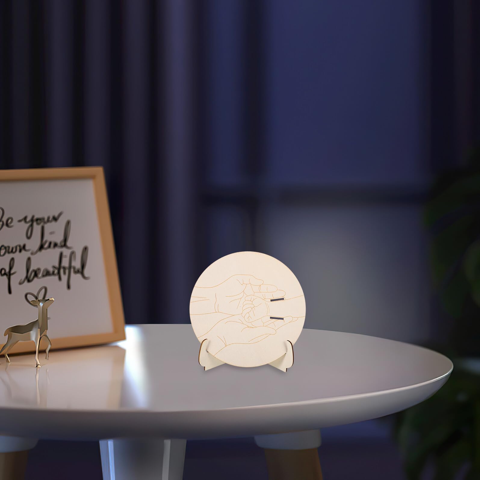 SUPVOX Porte-Bracelet Naissance en Bois avec Plaque Ronde Gravée Et Support Souvenir Personnalisé pour Bébé Fille Cadeau De Baptême Et Nursery