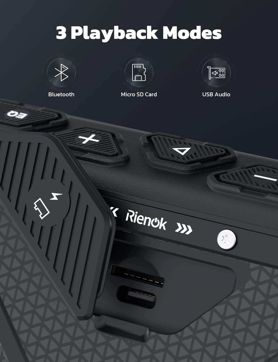 RIENOK S11 Bluetooth Speaker 30W Wireless Portable IPX7 Waterproof Speaker with 3 EQ Modes USB Audio Mode 24H Playtime Bluetooth 5.3 TF Card Up to 32G Speakers for Home Garden Party Camping Travel - Image 4