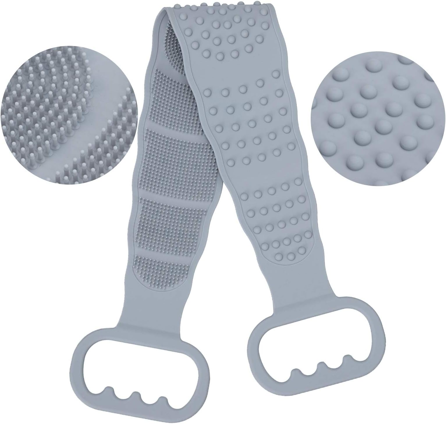 CAVEEN Silicone Scrubber for Shower, Upgrated Exfoliating Thickened Silicone Bath Body Brush Handle Body Washer, Back Scrubber Comfortable Massage for Shower(Grey)