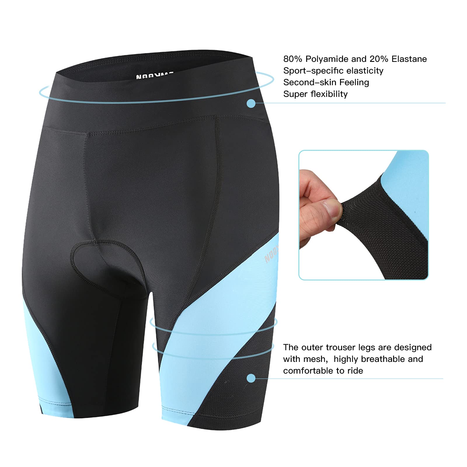 NOOYME Pantalones de Ciclismo para Mujer, Acolchados, 4D, Secado rápido, elásticos, Cortos, Transpirables, con Acolchado Ancho y denso, sin Dolor, para Bicicleta