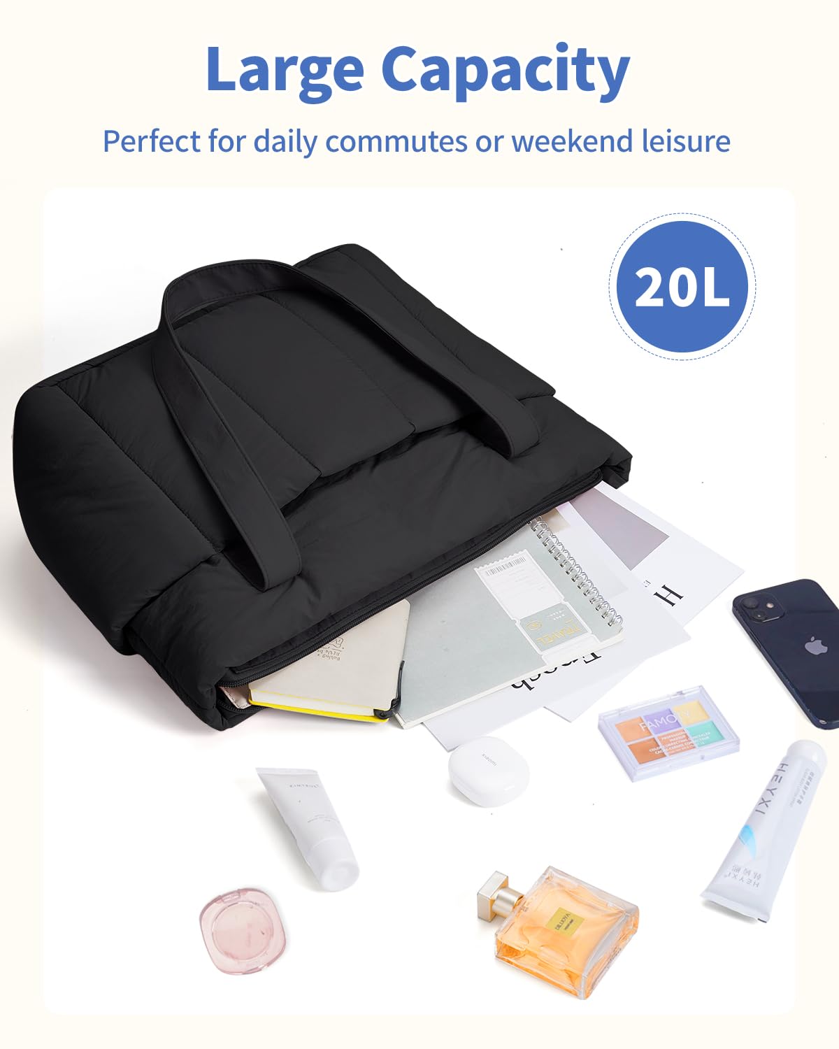 Narwey Grand sac fourre-tout de travail pour femme, sac fourre-tout pour ordinateur portable avec fermeture éclair, sac à main pour femme, sac à bandoulière pour l'école, l'université, le shopping, le