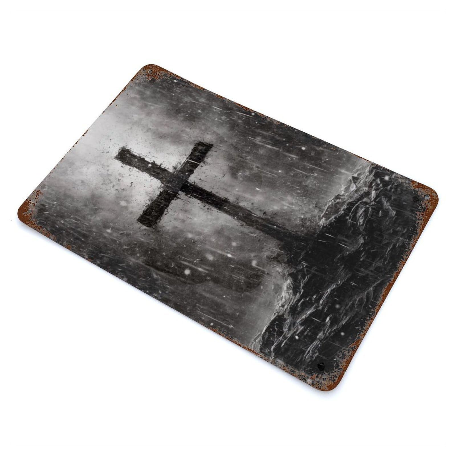 Cross in A Storm Vintage Metal Tin Sign 11.8"x7.9", Industrial Home Decor for Garage, Pub Or Kitchen