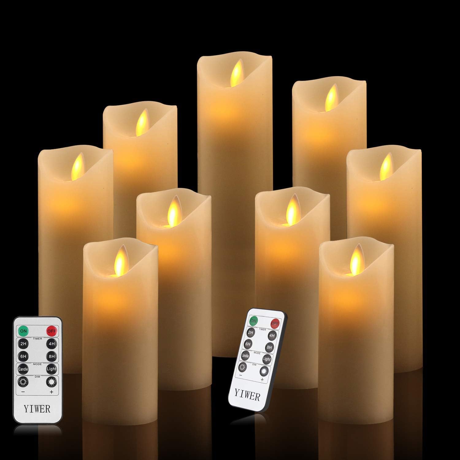 YIWER LED Candles Flameless Candles Φ2.2 x H 6.3"/6.7"/7"/7.6"/8.5"/9.4" Real Wax Battery Candle Pillars, 10 Key Remote Control with 24 Hour Timer Function(Ivory,9)
