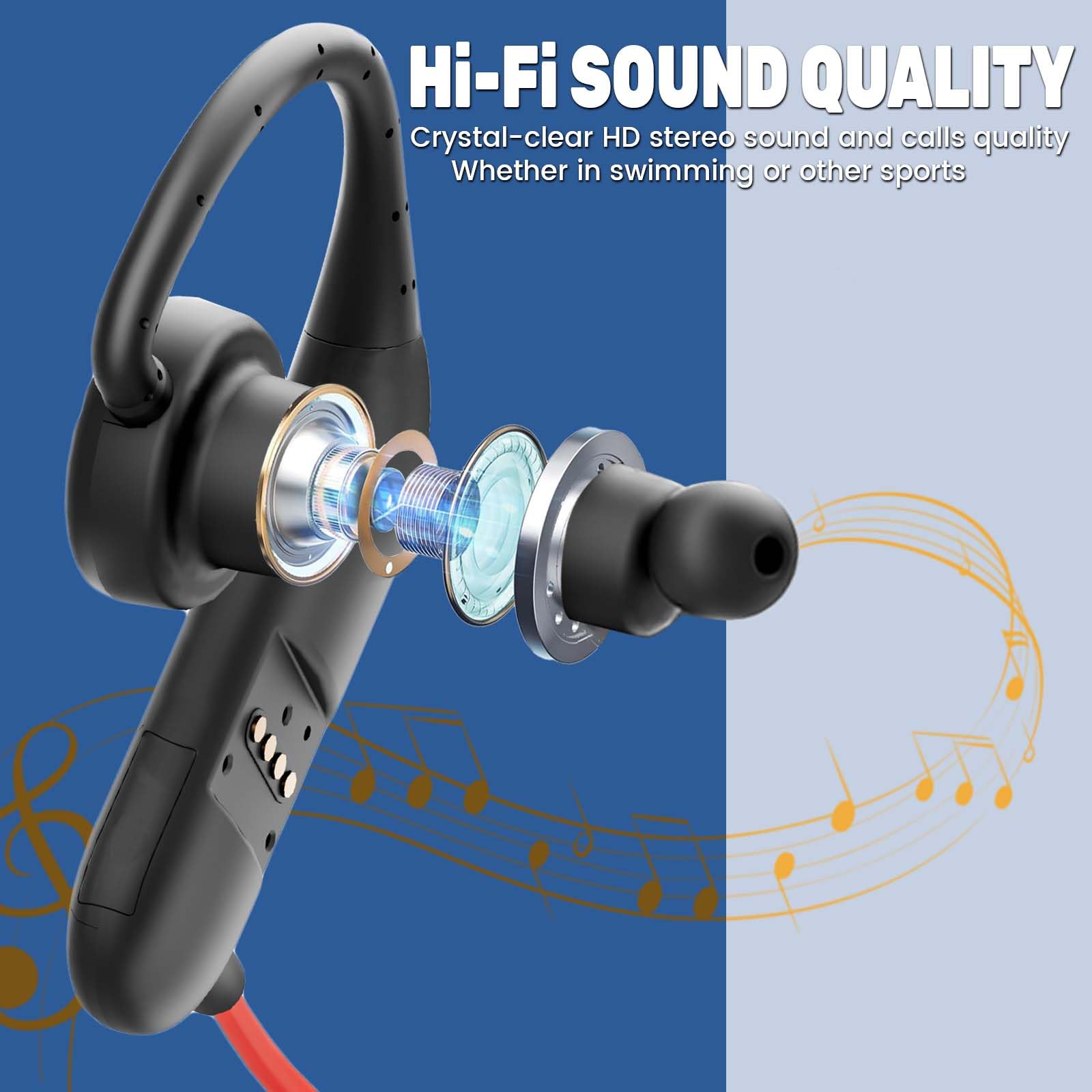 Cuffie da nuoto impermeabili IP68 con microfono, auricolari in-ear stereo a prova di sudore, con cancellazione del rumore, per palestra, corsa, allenamento, 16 ore di riproduzione