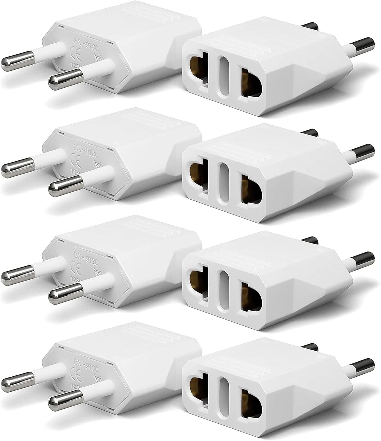 European Plug Adapter, Unidapt US to Europe Adapters, 8 Pack European Type C Adaptors, 110V to 220V Wall Outlet, Travel Power Plugs for EU/Asia Socket, Europe Pin Converter (White)