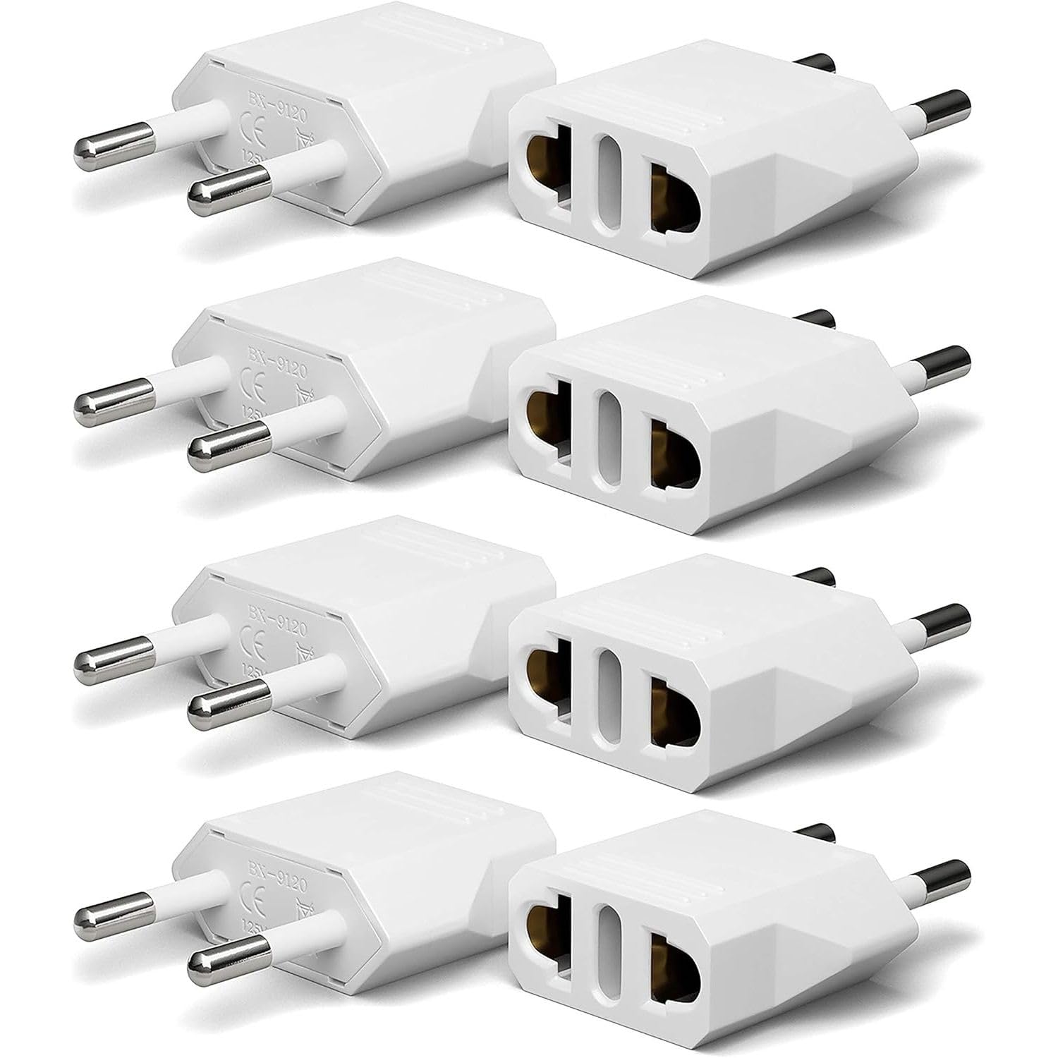 European Plug Adapter, Unidapt US to Europe Adapters, 8 Pack European Type C Adaptors, 110V to 220V Wall Outlet, Travel Power Plugs for EU/Asia Socket, Europe Pin Converter (White)