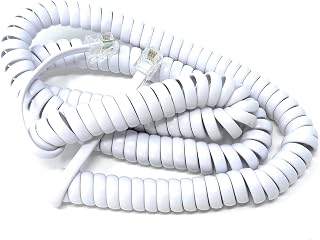 DRUT 4m Coiled RJ10 RJ9 RJ22 4P4C 4 PIN Telephone Handset Curly Lead Cable 13ft White