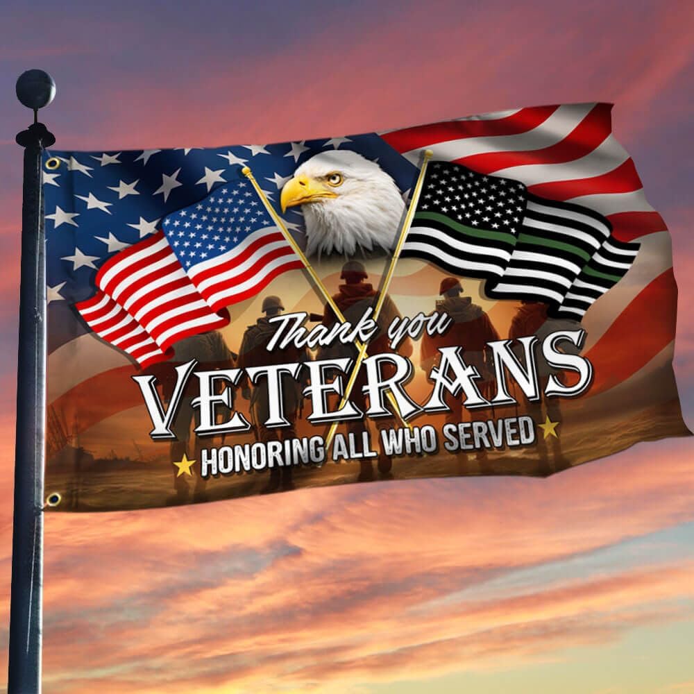 Thank You Veterans Honoring All Who Served - 3x5 Double Sided Garden Flag With American Eagle & US Army Design - Perfect For Indoor/Outdoor Use & Veteran Day Gifts