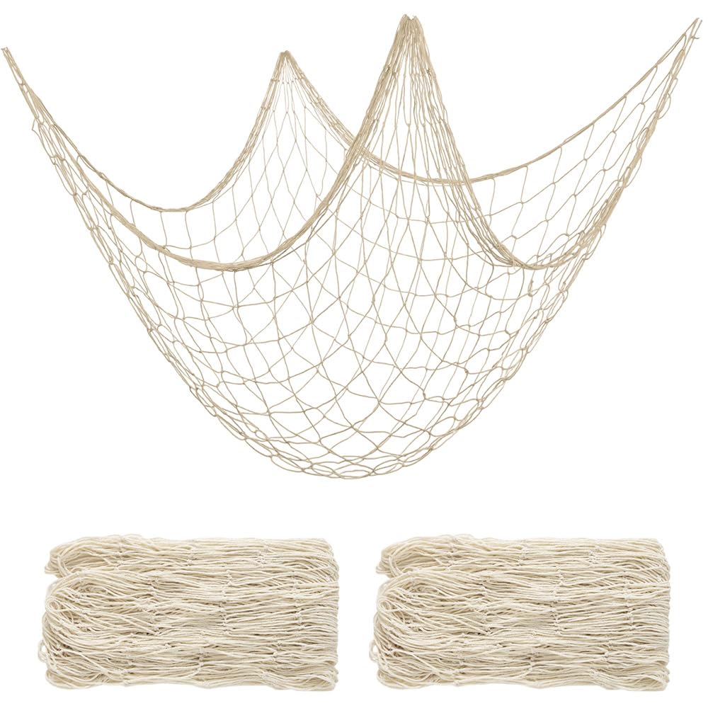 FDKYOEK 4 PCS Fish Net Decorations, Cotton Linen Fishing Net Decor, Decorative Fishing Nets for Hawaiian Party, Nautical Themed Party, Beach Parties, Ocean Parties, Fishnet for Room Decor