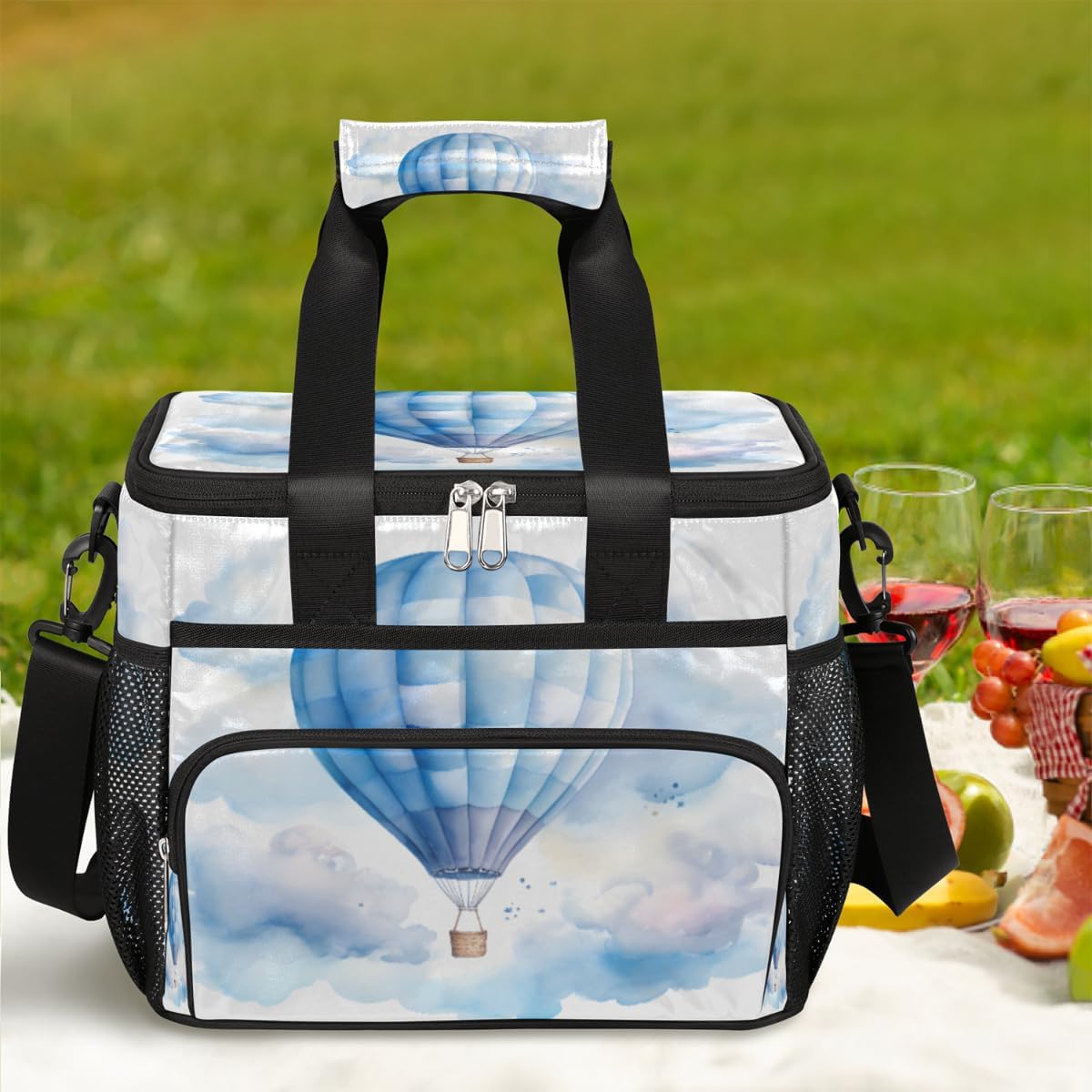 Insulated Picnic Backpack Lunch Box for Women Men Picnic Basket Tote Lunch Bag Picnic Bag Portable Lunch Bags for Picnic, Beach, Work, Trip,Office, Camp Hot Air Balloon Blue