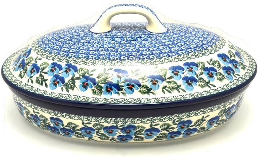 Polish Pottery Baker - Oval Covered - Large - Winter Viola