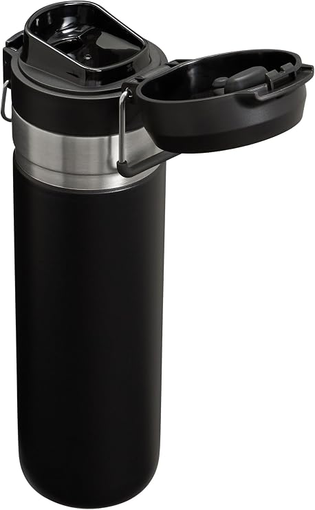 Stanley Quick Flip GO Water Bottle 24 oz | Push Button Lid | Leakproof and Packable for Travel and Sports | Insulated Stainless Steel | BPA-Free | Black 2.0