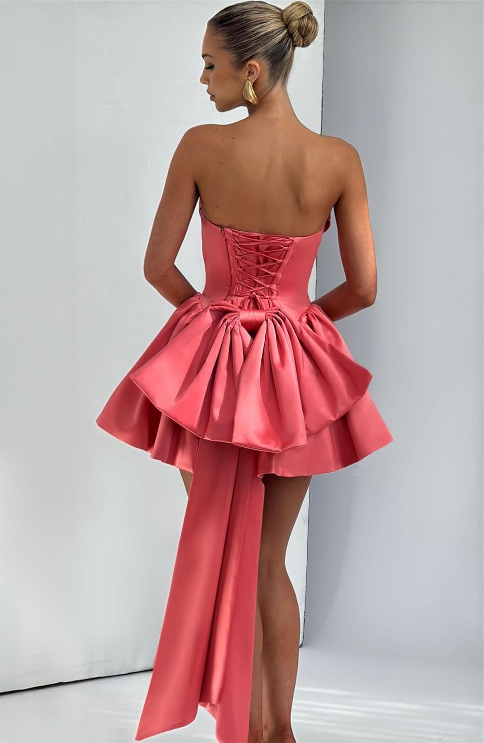Pleated Homecoming Dresses with Bow Strapless Corset Short Cocktail Party Dress A Line Mini Homecoming Gowns