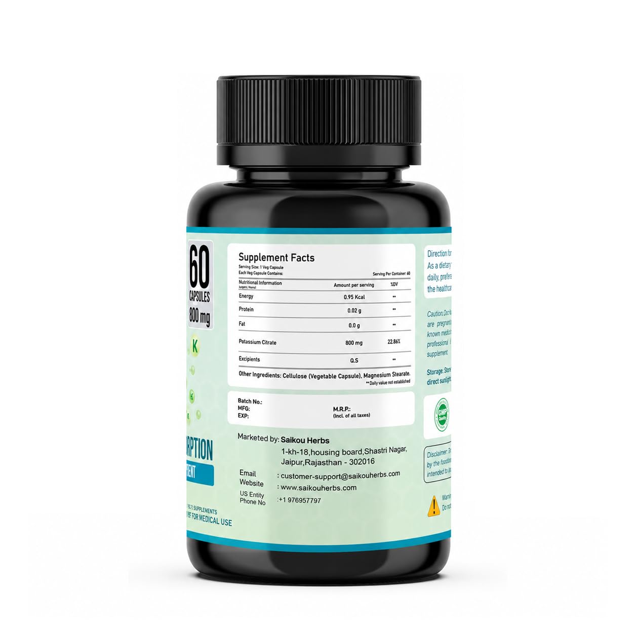 Potassium Citrate 800 mg High Absorption Potassium Supplement - 60 Servings Supports Electrolyte Balance - Pure and Potent — Amazon image 3