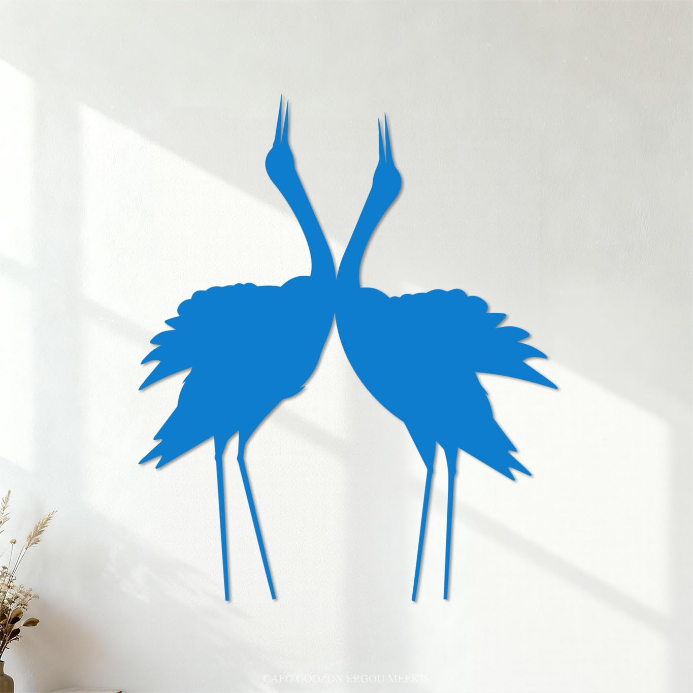 Couple Crane Silhouette Birds Vinyl Art Sticker 68x82.4cm Store Decoration Blue
