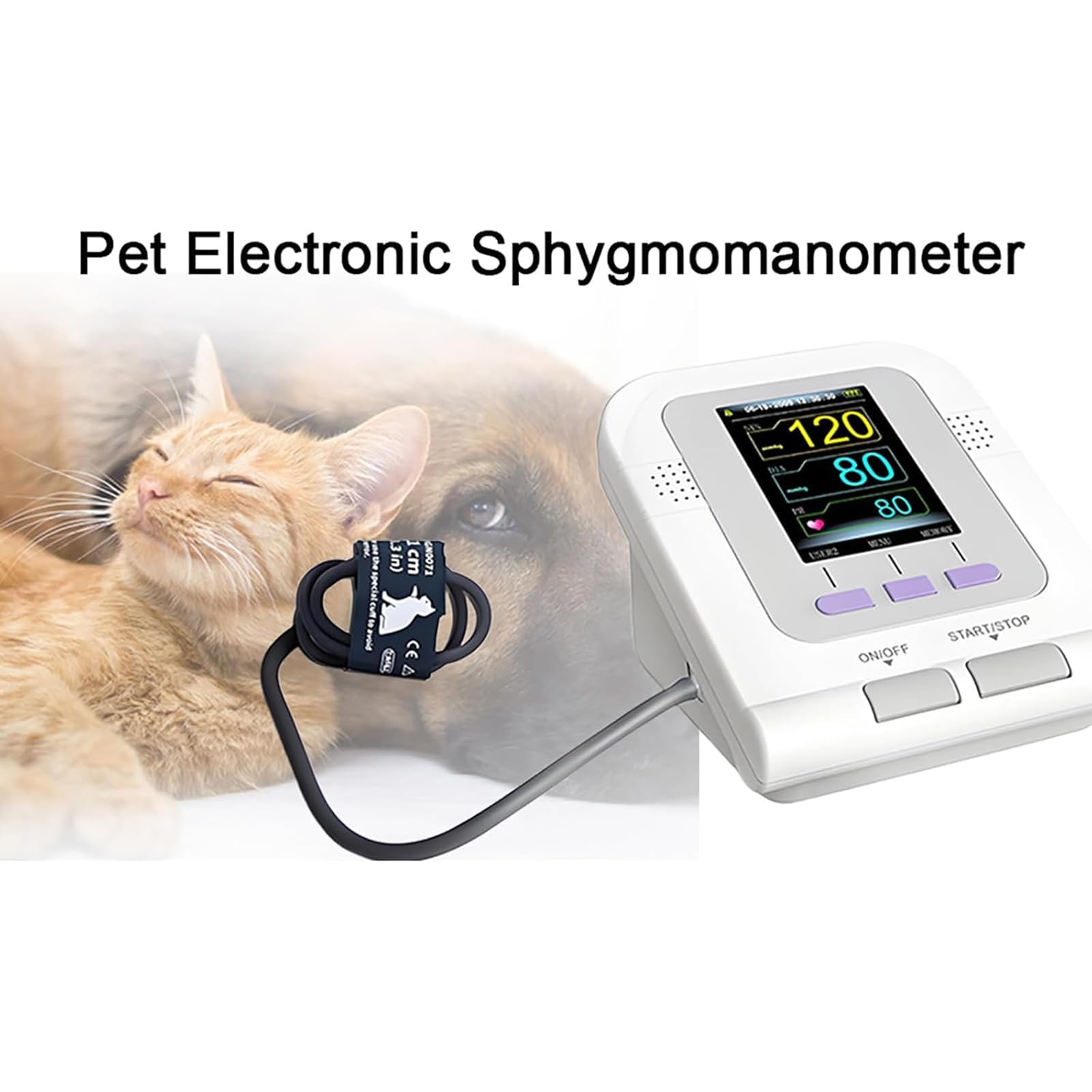 Monitor De Presión Arterial Veterinario, Monitor De Presión Arterial Veterinario Digital Con Brazalete, Pantalla Lcd De 2,8 Pulgadas, Incluye 3 Brazaletes, Memoria Para 100 Registros, Para El