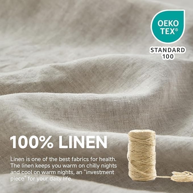 Simple&Opulence 100% Linen Sheets King Size Set, 4 Pcs Natural French Linen Bed Sheets, Breathable Soft Durable Bedding Set for All Season (Linen, King) - Image 3