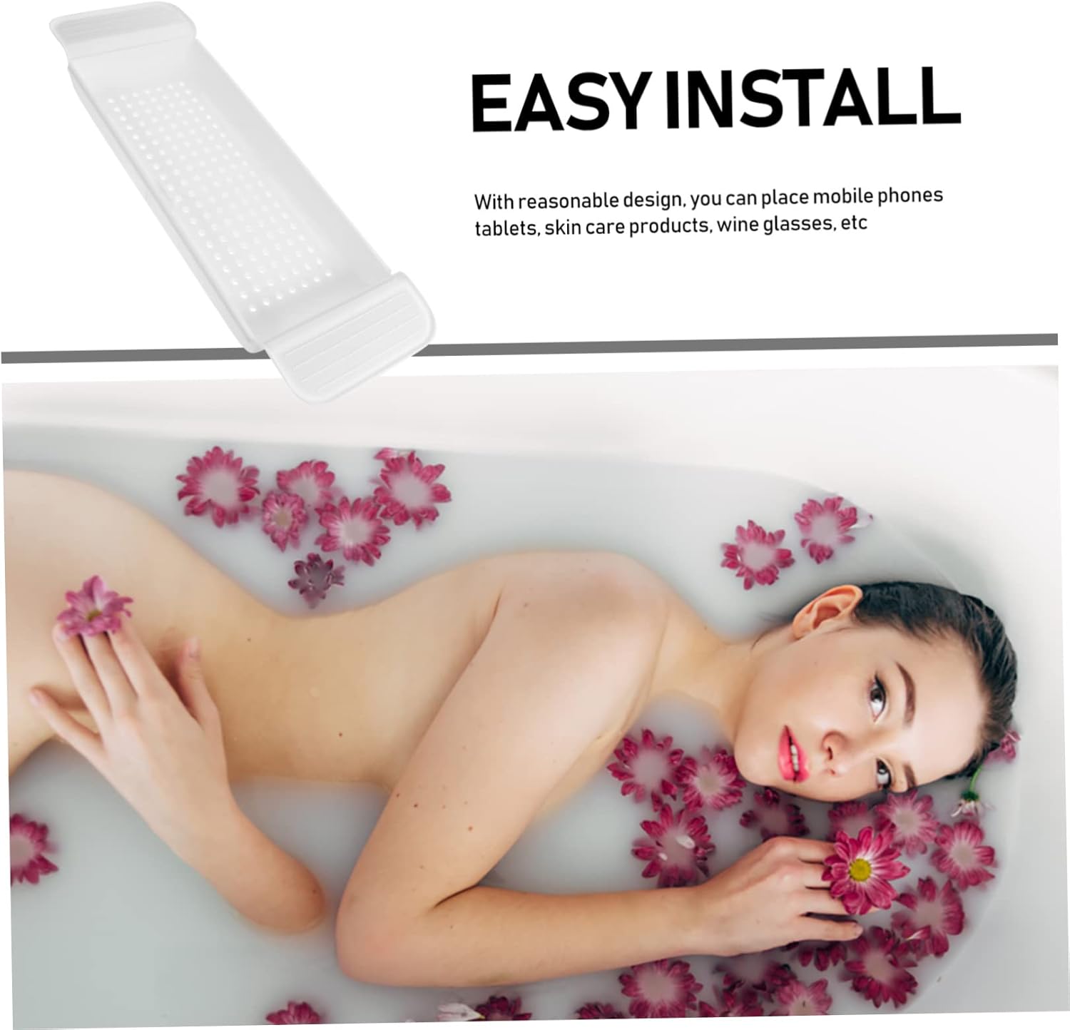 Cabilock Telescopic Bathtub Tray with Wine Holder Plastic Bathtub Organizer for Snacks Tablets and Books Versatile Storage Rack for Relaxing Baths