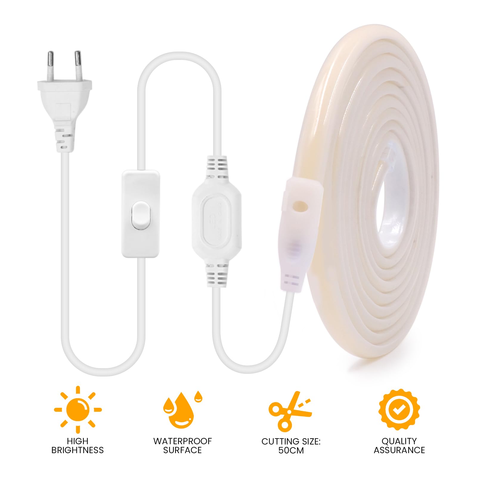 KISUFU Tira LED COB 220V, IP67 Impermeable 288 LED/m Neon Tira de luces LED, 50cm cuttable Flexible Strip para Decoración del Hogar, Cocina, Espejo, Fiesta DIY.