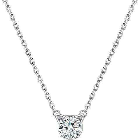 ChicSilver Cute Cat Jewelry for Women - Hypoallergenic 925 Sterling Silver Round Birthstone Cat Pendant Necklace (with Gift Box)
