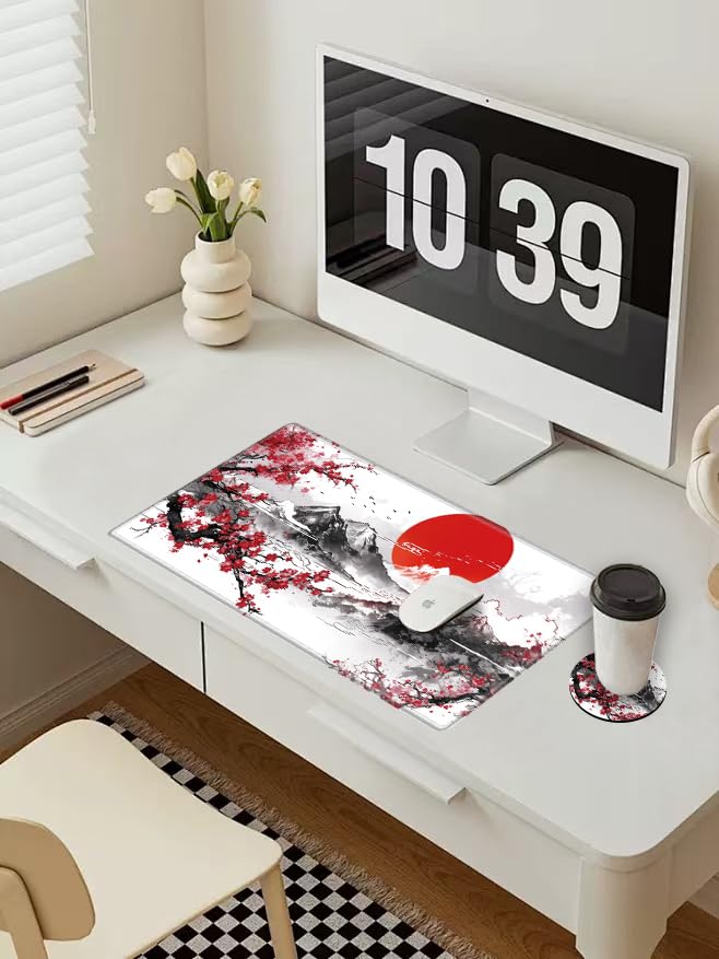 Image of Cherry Blossom Mouse Pad Gaming Desk Mat XL Mousepad 24x12 Desk Pad Sakura Computer Mat Large Mouse Pads for Wireless Mouse Office Laptop Accessories Gift