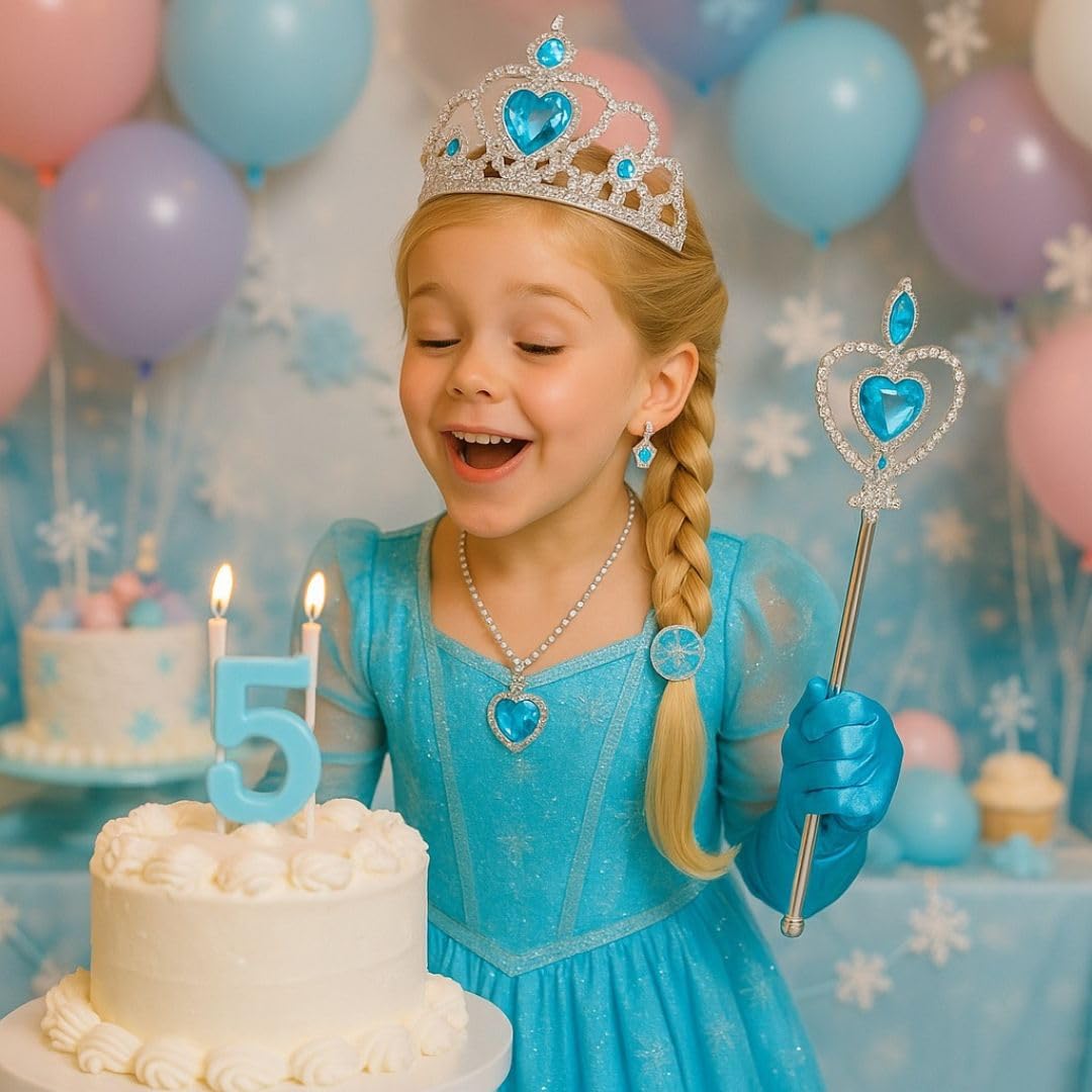 Wanna Party Princess Elsa Dress Up Accessories Jewelry Play Toy Set for Girls with Gloves, Tiara,Wand,Necklace & Earrings for Cinerella Princess Elsa Costume Accessories - Image 3 thumbnail