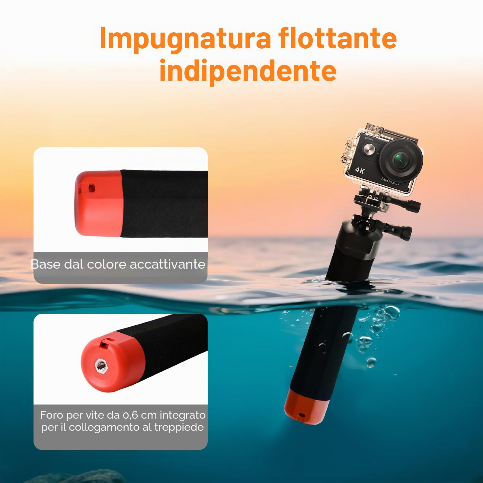 Wiseten Impugnatura Galleggiante Impermeabile per GoPro, Bastone Selfie Subacqueo con Testa a Sfera a 360° per GoPro Hero 13 12 11 10 9 8 Black DJI Osmo Action 5 Pro Fotocamera Accessori