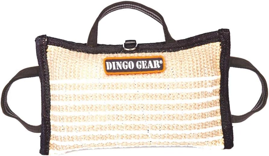 DINGO GEAR WWW.DINGOGEAR.COM 1977DINGO GEAR Dog Bite Pillow for K9 Training, Obedience, IGP, Special Forces Dogs Bite Sessions, Reinforced Wedge with 3 Handles, Natural Jute, Hardness – Very Hard (S00521)