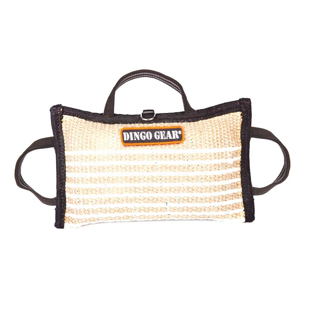 DINGO GEAR WWW.DINGOGEAR.COM 1977DINGO GEAR Dog Bite Pillow for K9 Training, Obedience, IGP, Special Forces Dogs Bite Sessions, Reinforced Wedge with 3 Handles, Natural Jute, Hardness – Very Hard (S00521)