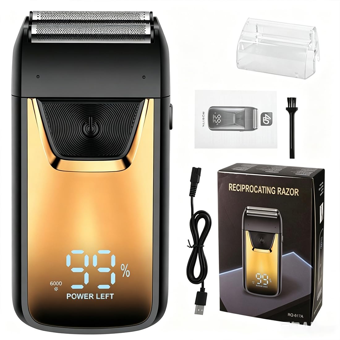 Mini Rasoio Elettrico Portatile con Display LED, Rasoio USB Ricaricabile per Uomo, Rasatura Wet & Dry, Rasoio da Viaggio Compatto, Regolabarba a Lamina (Gold)