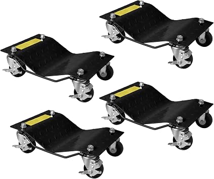 Heavy Duty Car Wheel Dollies 4 Pack, 2700kg Total Capacity Vehicle Positioning Skates, 680kg Per Dolly, Steel Car Skates with 360  Swivel Casters for Moving Cars, Vans, Caravans, Garage Workshop -E