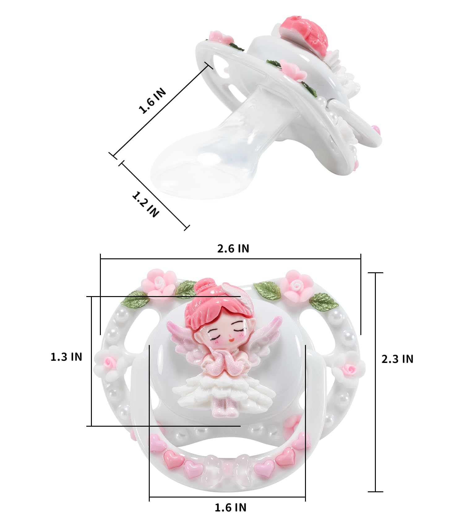 CutiePlusU Adult-Size Pacifier Dummy for Adults DIY Handmade Large Shield - White Garden Angels - Image 4