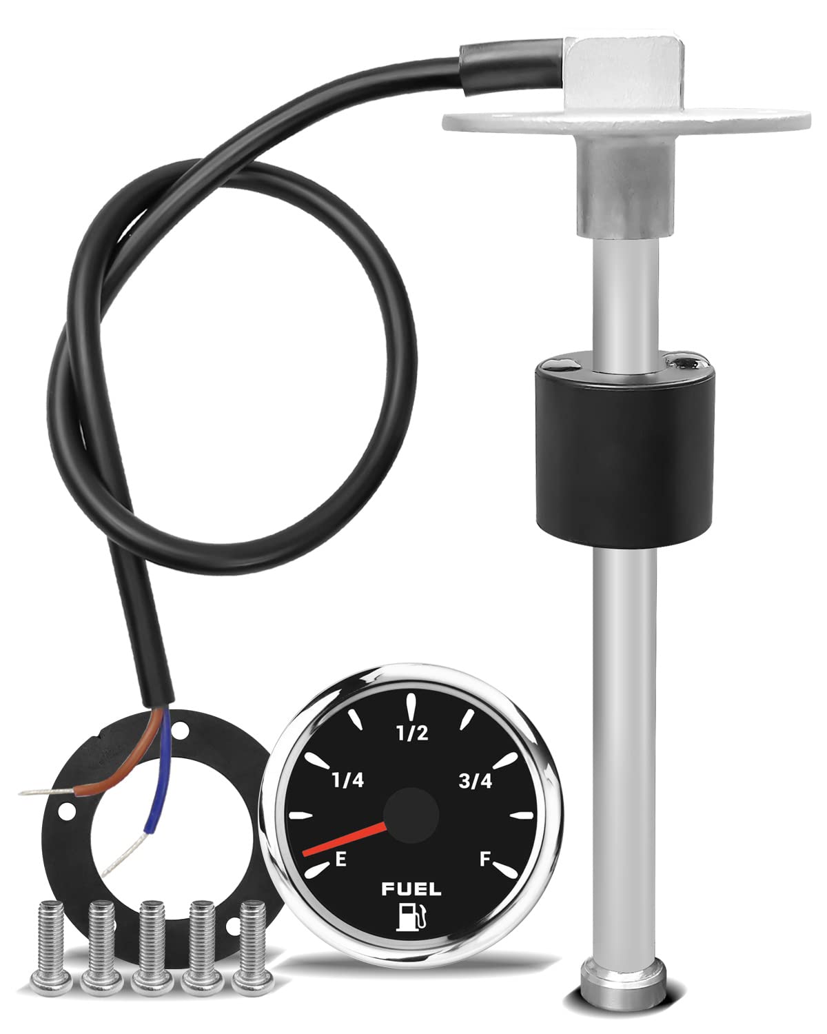 Fuel Gauge Sending Unit Sensor Set, High Resolution (6" 150mm) Stainless Steel Fuel Tank Sending Unit and Fuel Gauge Kit Marine Fuel Sender for Boat RV Truck Vehicle