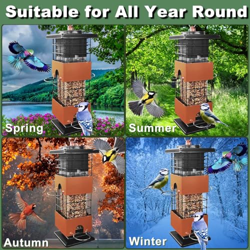Squirrel Proof Bird Feeder, 3Lbs Bird Feeders for Outdoors Hanging, Metal Anti-Squirrel Birds Feeder with 4 Feeding Ports, Wild Birds Feeder for Cardinal, Finch, Sparrow (Brown) by YLTIMER - Image 7