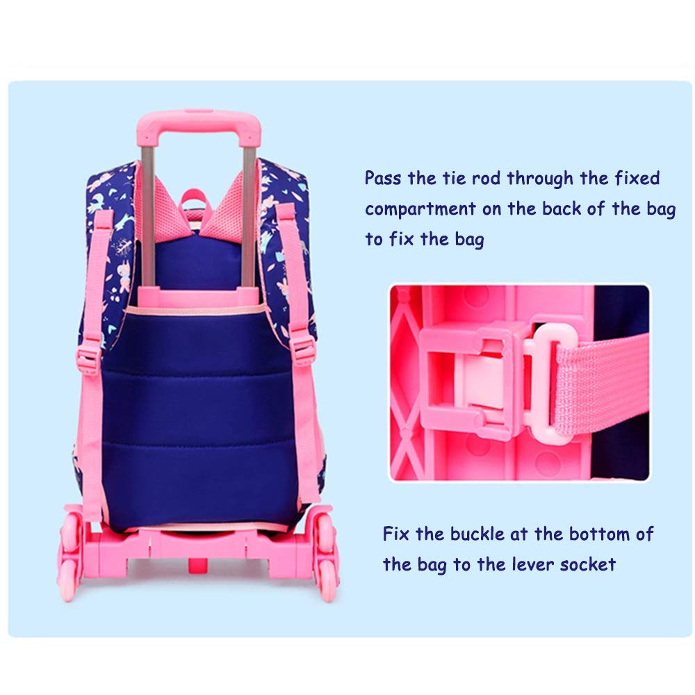 Zaino per bambini Trolley Bag ， Borse per libri scolastici per ragazze e ragazzi, Zaino per bambini Zaino con ruote con sei ruote Glow (Color : Blue)