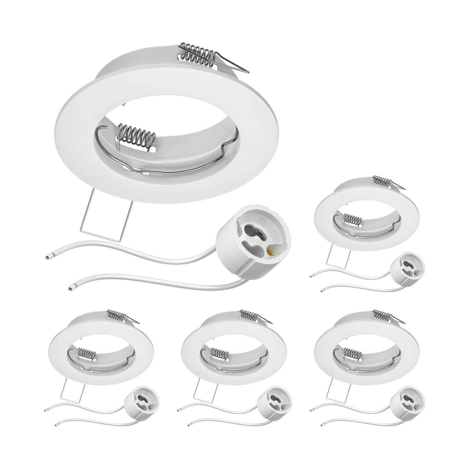 ledscom.de 5 Pieces Ceiling recessed Frame Fere recessed Frame White matt (LED/Halogen/GU10/MR16/PAR16/50mm) incl. GU10 Socket
