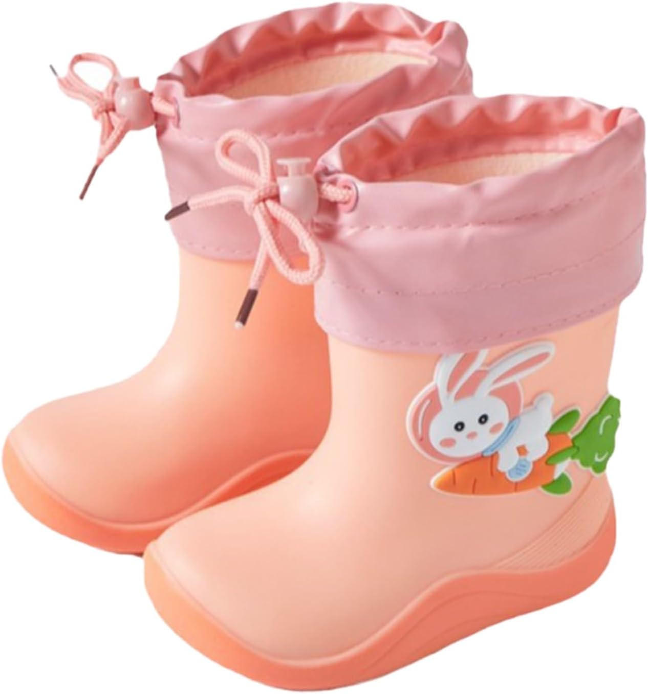 IWIHMIV Toddler Rain Boots Outdoor Non Slip Rain Boots for Boys Girls Drawstring Lightweight Winter Water Shoes