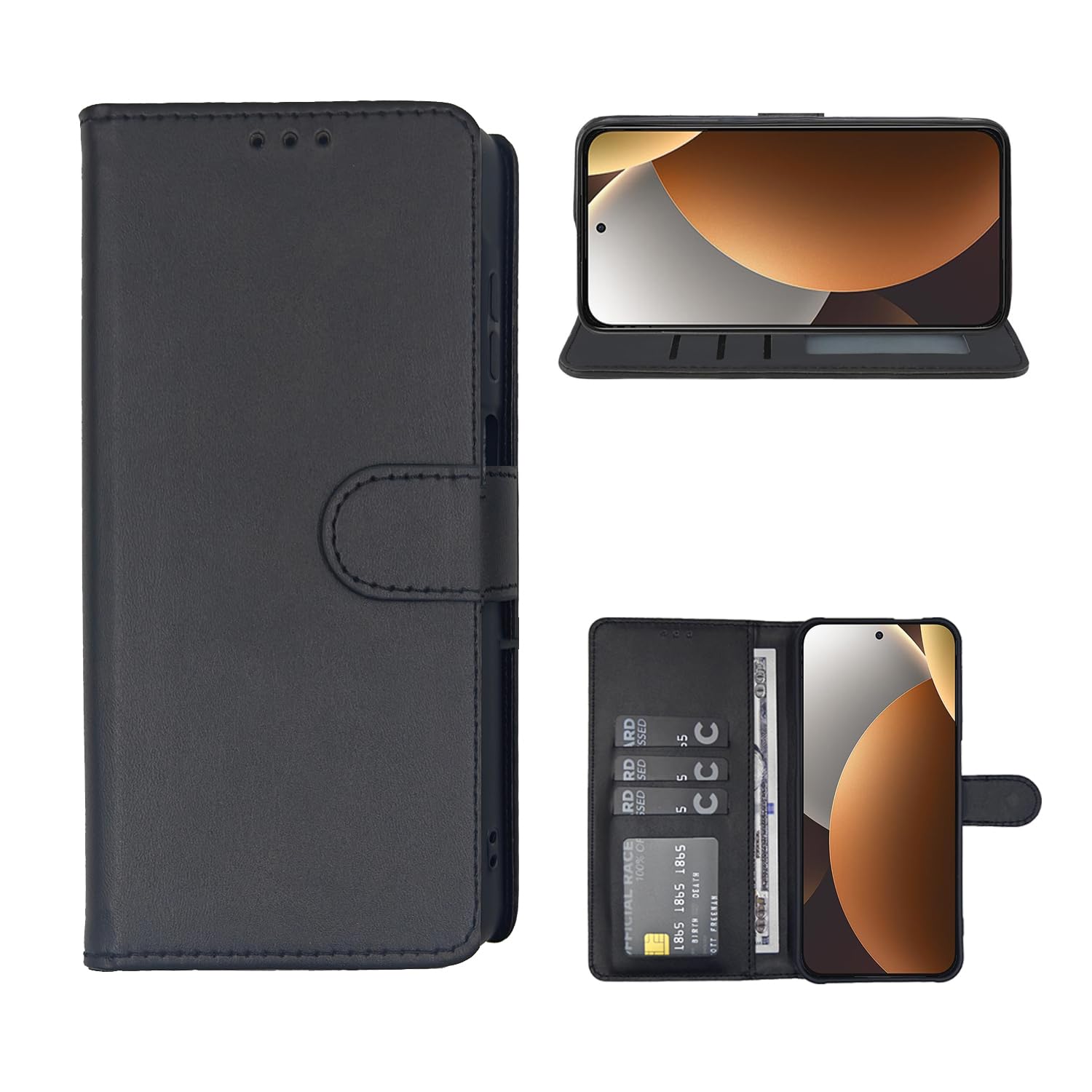Compatible with for Xiaomi Redmi Note 15 Pro 4G Wallet Case, Leather Flip Credit Card Holder Stand Phone Cover (Black, for Redmi Note 15 Pro 4G)