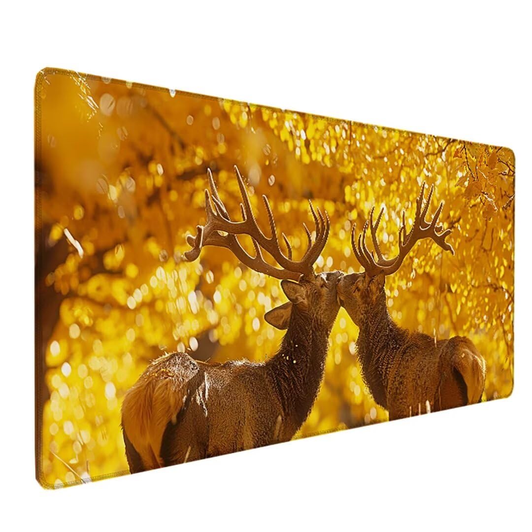 Gaming Mouse Pad Yellow Desk Mat, Deer Mouse Mat XXL 800x400x3MM, Mousepad Large Water Resist Surface Anti-Slip Rubber Base With Stitched Edges Desk Pad, Improved Precision and Speed Mouse Pads Q-P