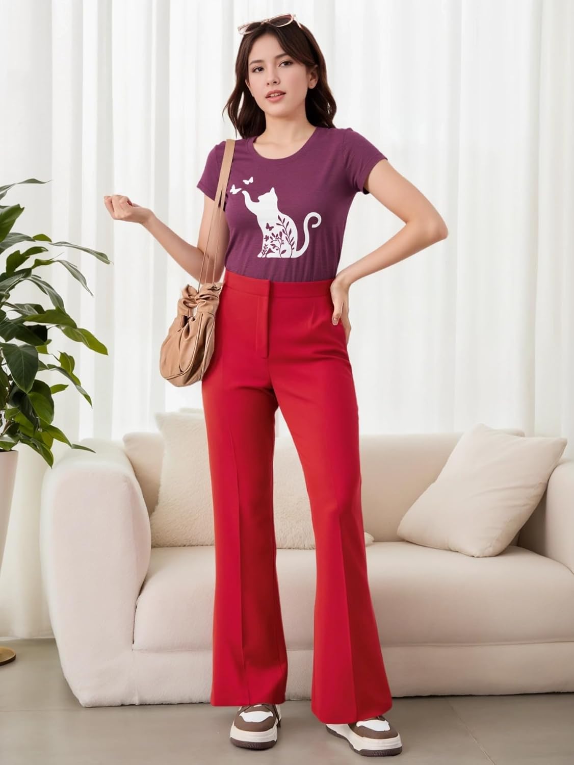 Cat Shirts for Women Butterfly Tee Shirts Womens Cute Butterfly Cat Graphic Print Tops - Image 2